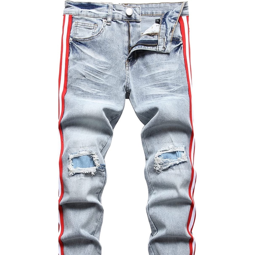 New Mens Ripped and Patched Skinny Jeans Multiple Sizes